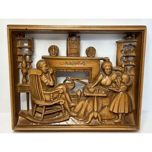 Vintage‎ Burwood "At The Hearth" Wall Art Hanging Family Scene Decor 3D